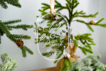 Load image into Gallery viewer, Acrylic Newlywed Christmas Ornament - Married with Names and Date Leaf and Twig Shaped