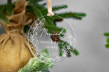Load image into Gallery viewer, Acrylic Married Ornament with Names, Date, and Eucalyptus Wreath