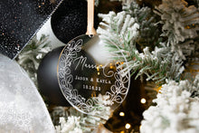 Load image into Gallery viewer, Acrylic Married Ornament with Names, Date, and Eucalyptus Wreath