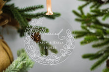 Load image into Gallery viewer, Acrylic Married Ornament with Names, Date, and Eucalyptus Wreath
