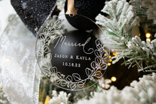 Load image into Gallery viewer, Acrylic Married Ornament with Names, Date, and Eucalyptus Wreath