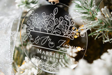 Load image into Gallery viewer, Acrylic Mr and Mrs Last Name Married Ornament with Eucalyptus Frame