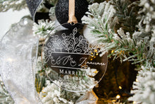 Load image into Gallery viewer, Acrylic Mr and Mrs Last Name Married Ornament with Eucalyptus Frame