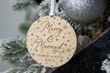 Load image into Gallery viewer, Wood Starry Merry and Married Ornament - Personalized Wedding Gift