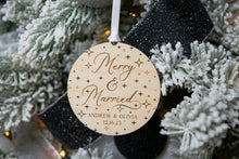 Load image into Gallery viewer, Wood Starry Merry and Married Ornament - Personalized Wedding Gift