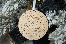 Load image into Gallery viewer, Wood Starry Merry and Married Ornament - Personalized Wedding Gift