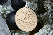 Load image into Gallery viewer, Wood Starry Merry and Married Ornament - Personalized Wedding Gift