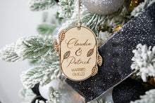 Load image into Gallery viewer, Wooden Personalized Married Christmas Ornament - Leaf and Twig Shaped