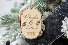 Load image into Gallery viewer, Wooden Personalized Married Christmas Ornament - Leaf and Twig Shaped
