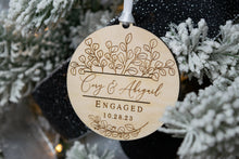 Load image into Gallery viewer, Wooden Personalized Engaged Ornament - Eucalyptus Design