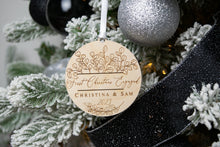 Load image into Gallery viewer, Wooden Personalized First Christmas Engaged Ornament - Eucalyptus Design
