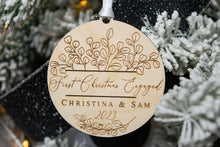 Load image into Gallery viewer, Wooden Personalized First Christmas Engaged Ornament - Eucalyptus Design