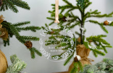 Load image into Gallery viewer, Clear Acrylic Personalized Promoted to Aunt and Uncle Ornament - Whimsical Wreath Design