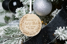 Load image into Gallery viewer, Wooden Personalized Promoted to Aunt and Uncle Ornament - Eucalyptus Wreath Design