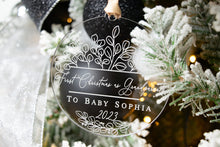 Load image into Gallery viewer, Acrylic First Christmas as Grandparents to Personalized Baby Name Ornament - Eucalyptus Boho Ornament