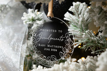 Load image into Gallery viewer, Acrylic Personalized Promoted to Grandparents Ornament - Eucalyptus Wreath Design