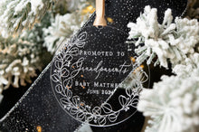 Load image into Gallery viewer, Acrylic Personalized Promoted to Grandparents Ornament - Eucalyptus Wreath Design