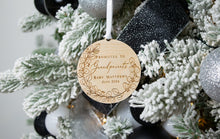 Load image into Gallery viewer, Wooden Promoted to Grandparents Personalized Eucalyptus Wreath Ornament - Pregnancy Announcement for Parents