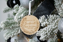 Load image into Gallery viewer, Wooden Promoted to Grandparents Personalized Eucalyptus Wreath Ornament - Pregnancy Announcement for Parents