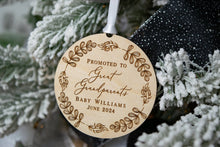 Load image into Gallery viewer, Wood Promoted to Great Grandparents Personalized Christmas Ornament - Whimsical Wreath Ornament