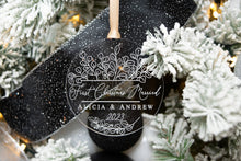 Load image into Gallery viewer, First Christmas Married Ornament with Names and Year - Eucalyptus Ornament