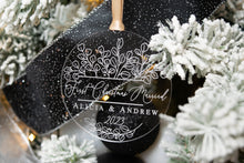 Load image into Gallery viewer, First Christmas Married Ornament with Names and Year - Eucalyptus Ornament