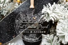 Load image into Gallery viewer, First Christmas Married Ornament with Names and Year - Eucalyptus Ornament