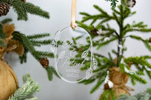Load image into Gallery viewer, Acrylic Newlywed Christmas Ornament - Married with Names and Date Leaf and Twig Shaped