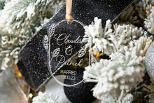 Load image into Gallery viewer, Acrylic Newlywed Christmas Ornament - Married with Names and Date Leaf and Twig Shaped
