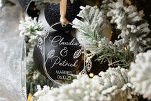 Load image into Gallery viewer, Acrylic Newlywed Christmas Ornament - Married with Names and Date Leaf and Twig Shaped