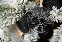 Load image into Gallery viewer, Acrylic Mr and Mrs Last Name Married Ornament with Eucalyptus Frame