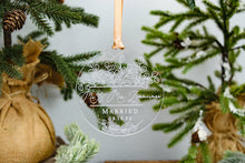 Load image into Gallery viewer, Acrylic Mr and Mrs Last Name Married Ornament with Eucalyptus Frame