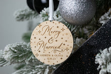 Load image into Gallery viewer, Wood Starry Merry and Married Ornament - Personalized Wedding Gift