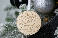 Load image into Gallery viewer, Wood Starry Merry and Married Ornament - Personalized Wedding Gift
