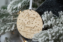 Load image into Gallery viewer, Wood Starry Merry and Married Ornament - Personalized Wedding Gift