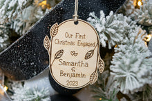 Load image into Gallery viewer, Wooden Personalized Our First Christmas Engaged Ornament - Leaf and Twig Shaped