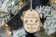 Load image into Gallery viewer, Wooden Personalized Our First Christmas Engaged Ornament - Leaf and Twig Shaped