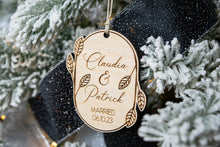 Load image into Gallery viewer, Wooden Personalized Married Christmas Ornament - Leaf and Twig Shaped