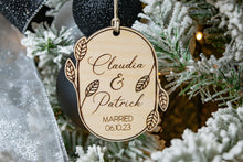 Load image into Gallery viewer, Wooden Personalized Married Christmas Ornament - Leaf and Twig Shaped