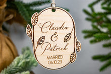 Load image into Gallery viewer, Wooden Personalized Married Christmas Ornament - Leaf and Twig Shaped