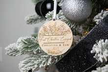Load image into Gallery viewer, Wooden Personalized First Christmas Engaged Ornament - Eucalyptus Design