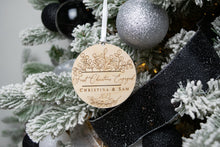 Load image into Gallery viewer, Wooden Personalized First Christmas Engaged Ornament - Eucalyptus Design