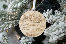 Load image into Gallery viewer, Wooden Personalized First Christmas Engaged Ornament - Eucalyptus Design