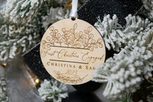 Load image into Gallery viewer, Wooden Personalized First Christmas Engaged Ornament - Eucalyptus Design