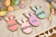 Load image into Gallery viewer, Easter Bunny Basket Name Tag - Offered in 8 Colors and 4 Fonts.

