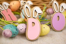 Load image into Gallery viewer, Groovy Bunny Letter Easter Basket Tag
