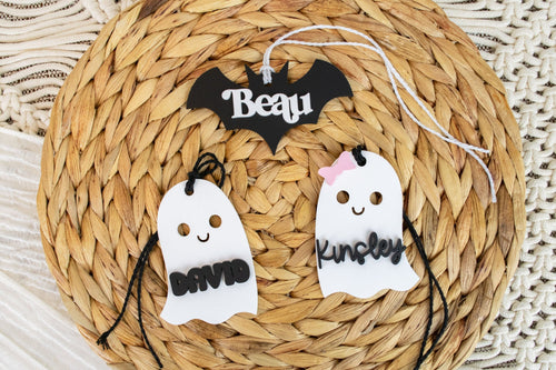 Ghost, Ghost with Bow, and Bat Tags