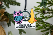 Load image into Gallery viewer, Deck The Halls with Cones and Helmets - Autocross Ornament
