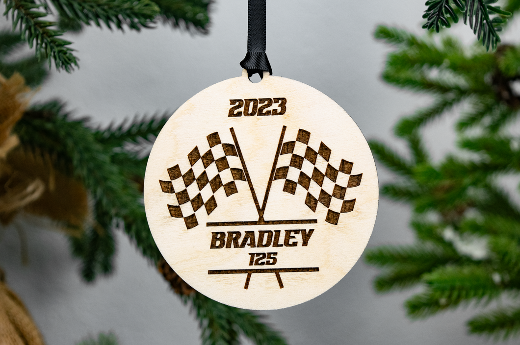 Personalized Racing Flag Christmas Ornament 