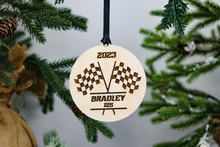 Load image into Gallery viewer, Wood Personalized Racing Flag Ornament
